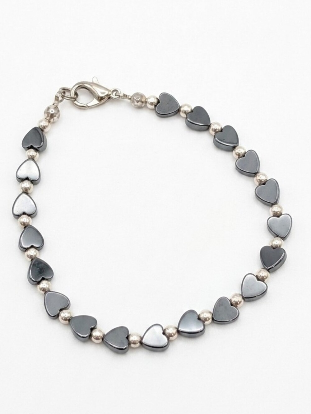 Silver Hematite Heart Bead Bracelet